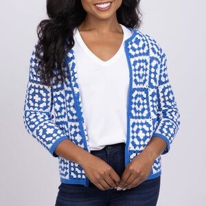 Tyler Boe Crochet Cardigan in Blue Bell, SZ M LIKE NEW!